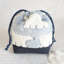 可愛い白くまのモコモコ巾着（ブルー）