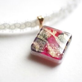 【受注製作】レジンアート　スクエアモチーフとタティングレースとサテンリボンのチョーカー〈夢幻の暗闇〉