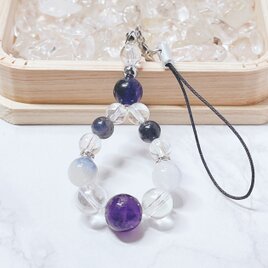 ✦数量限定✦ 迷いや不安を和らげる パワーストーンストラップ｜パープルフローライト・デュモルチライトインクォーツ No.848S