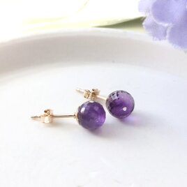 天然石アメジスト 6mmスタッドピアス｜14Kgf｜2月誕生石｜上品パープル　— Quiet Purple —