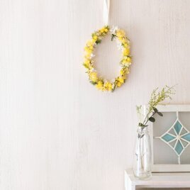 ミモザのオーバルミニリース　ミモザのリース　ナチュラルインテリア　春