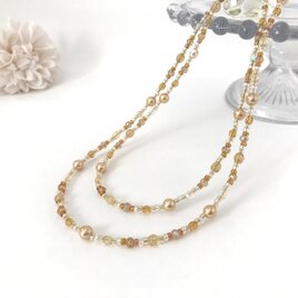 一連 クラシカル ロングネックレス ペール オレンジ イエロー 黄色