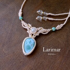 ラリマー（ドミニカ共和国産）・ムーンストーン マクラメ編みチョーカー ネックレス 天然石アクセサリー 3825