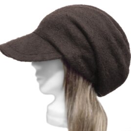 つば広ルーズキャスケット◆コットン混 甘織パイルニット／ダークブラウン　◇ゆったりサイズ・紫外線対策・長いシーズン着用◇