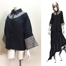 【1点もの・デザイン画付き】綿平織り＆ケミカルレース切り替えゆったりブラウス（KOJI TOYODA）