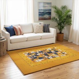 ペルシャ ギャッベ　リビング　ラグ　200x153cm　黄金色　パネル　RJ10667