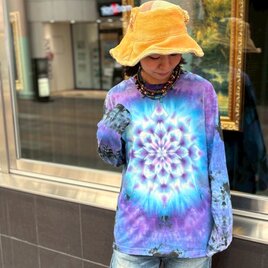 タイダイ 長袖 Tシャツ Mサイズ 曼荼羅 パープル×ブルー×ブラック HD25-43
