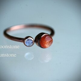 赤と虹の魔法 k18コーティング★Moonstone Sunstone★シルバーリング2210