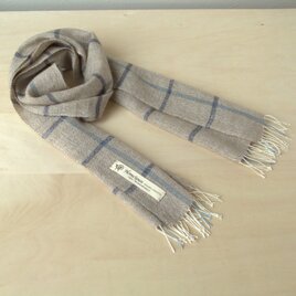 ホームスパン　リネン×カシミヤプチマフラー　ナチュラル格子