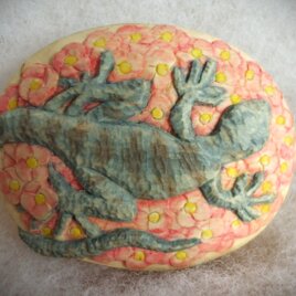 ♪花とヤモリのブローチ♪