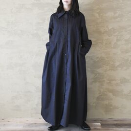 【完全一点物】胸元タックワンピース（ネイビーペイズリー）