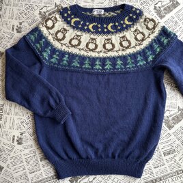 丸ヨークセーター　夜のフクロウ