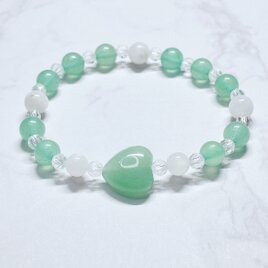 ✦心に安らぎと穏やかさをもたらす 天然石ブレスレット｜ハートアベンチュリン・ムーンストーン パワーストーンブレス No.849