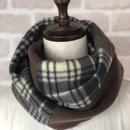 楽チン♪かぶるだけ★フリースのあったかスヌード❤️モノトーン・ブラウンチェック×ダークブラウン