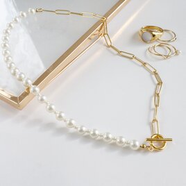 国産貝パール×チェーン マンテルネックレス