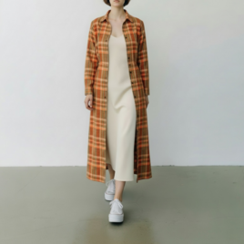 オープンカラー　シャツワンピース【送料込み】着物リメイク　オレンジ