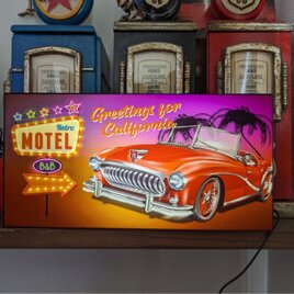 【Lサイズ】モーテル アメ車 カリフォルニア ドライブ ダイナー ガレージ サイン 看板 置物 アメリカン雑貨 ライトBOX