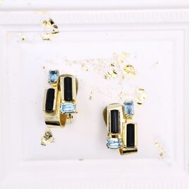 【フランス買付】ネイビー × ライトブルーイヤリング ＊Vintage Crafted Elegance1960s-1970s