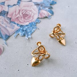 bow heart dangle ヴィンテージイヤリング