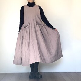 1着限定//即納＊ベルギーリネン**クラウディピンク/ギャザーポケット　前後２way着回し　エプロンワンピース