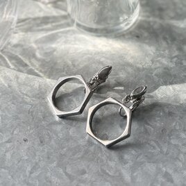 Y1227-ヴィンテージイヤリング U.S.A. 1970-80's Silver Tone Hexagon Hoop