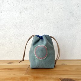 刺繍入り巾着袋 空色