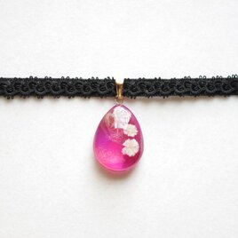 【受注製作】レジンアート　ドロップモチーフとタティングレースとベルベットリボンのチョーカー〈彷徨う小指〉