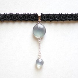 【受注製作】レジンアート　ラウンドモチーフとタティングレースとベルベットリボンのチョーカー〈優しい影を残して〉