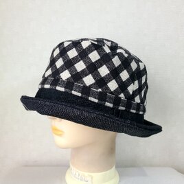 魅せる☆リバーシブルが嬉しい♪先染めコットンチェックとブラックデニムのバイカラークロッシュ～ブラック