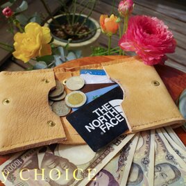 革のカシミヤ・ディアスキンのコンパクト２つ折り財布（無染色）