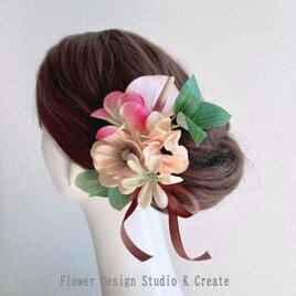 アンスリウムとプルメリアの髪飾り　ピンク　プルメリア　造花　南国　リゾ婚　ウェディング　海外挙式　アンスリウム　アネモネ