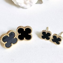 天然オニキス　18金G Pスタッドピアス　15mm　9mm　サイズ