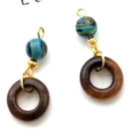 ブルーマラカイト天然石ピアス ウッドビーズピアス