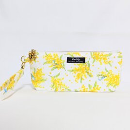 ミモザと青い小鳥の持ち手付きペンケースのコピー