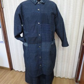 古布絣パッチ前あきチュニック