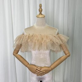 取り外しオフショルダー シャンパン色 キラキラチュール ストレッチ デザイン感 披露宴