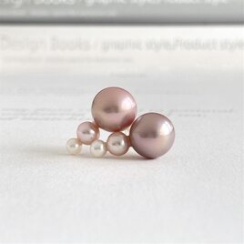 淡水パール・・アコヤパール ３粒スリーカラーピアス　K14gf　発表会 式 ちょっとワケあり