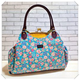 【受注製作】色を選べる！YUWAシャモニー＆帆布　あおりがま口バッグ