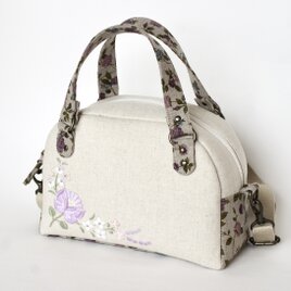 『S様ご予約品』紫花刺繍のミニボストン