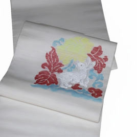 西陣織 麻絹なごや帯 「名物裂文様・花兎」