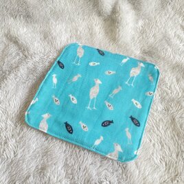ミニガーゼハンカチ 北欧風ハシビロコウ ターコイズ
