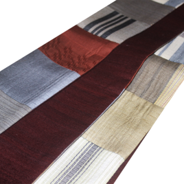 【一点物】正絹・手仕事のパッチワーク角帯｜20年前の希少な「変わり織」×エンジ紬