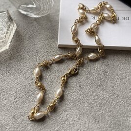 N315-ヴィンテージネックレス U.S.A. 1980's Marquise Faux Pearl Cage Beads