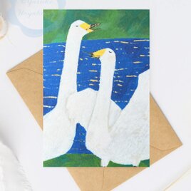 （74）湖と２羽のガチョウ　ポストカード　3枚セット