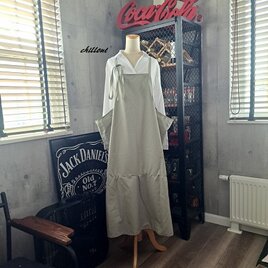 【背中がかわいい】マキシ：エプロンドレス：コットン：ピスタチオ【0972】