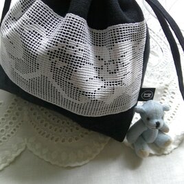 花lace×linen pouch