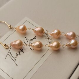 【14kgf 】天然のオレンジカラー＊淡水パールピアス