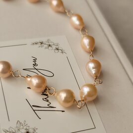 【14kgf 】天然のオレンジカラー＊淡水パールブレスレット