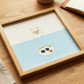 うちの子オーダーイラスト「おやつの時間」イラスト原画 　※木製額縁入り　受注制作