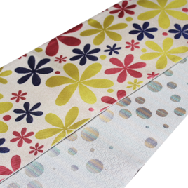 正絹リバーシブル半幅帯｜「花」×「水玉」